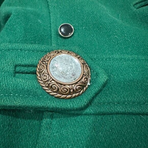 BANANA REPUBLIC Kelly Green Wool Trench Coat Jacket Embellished Buttons Work Pro - Picture 8 of 10